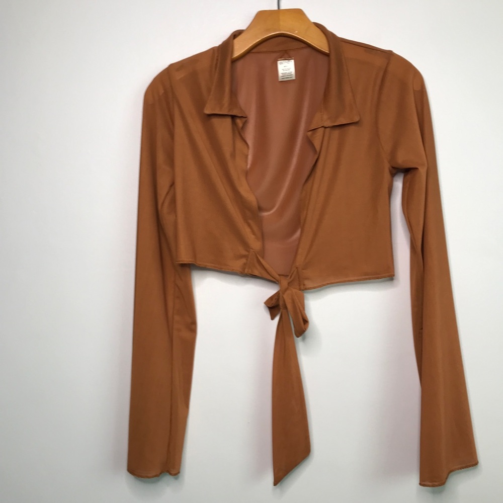 GONZA WOMENS BAHAI SHIRT SWIM COVER UP MESH BROWN LONG SLEEVE SMALL